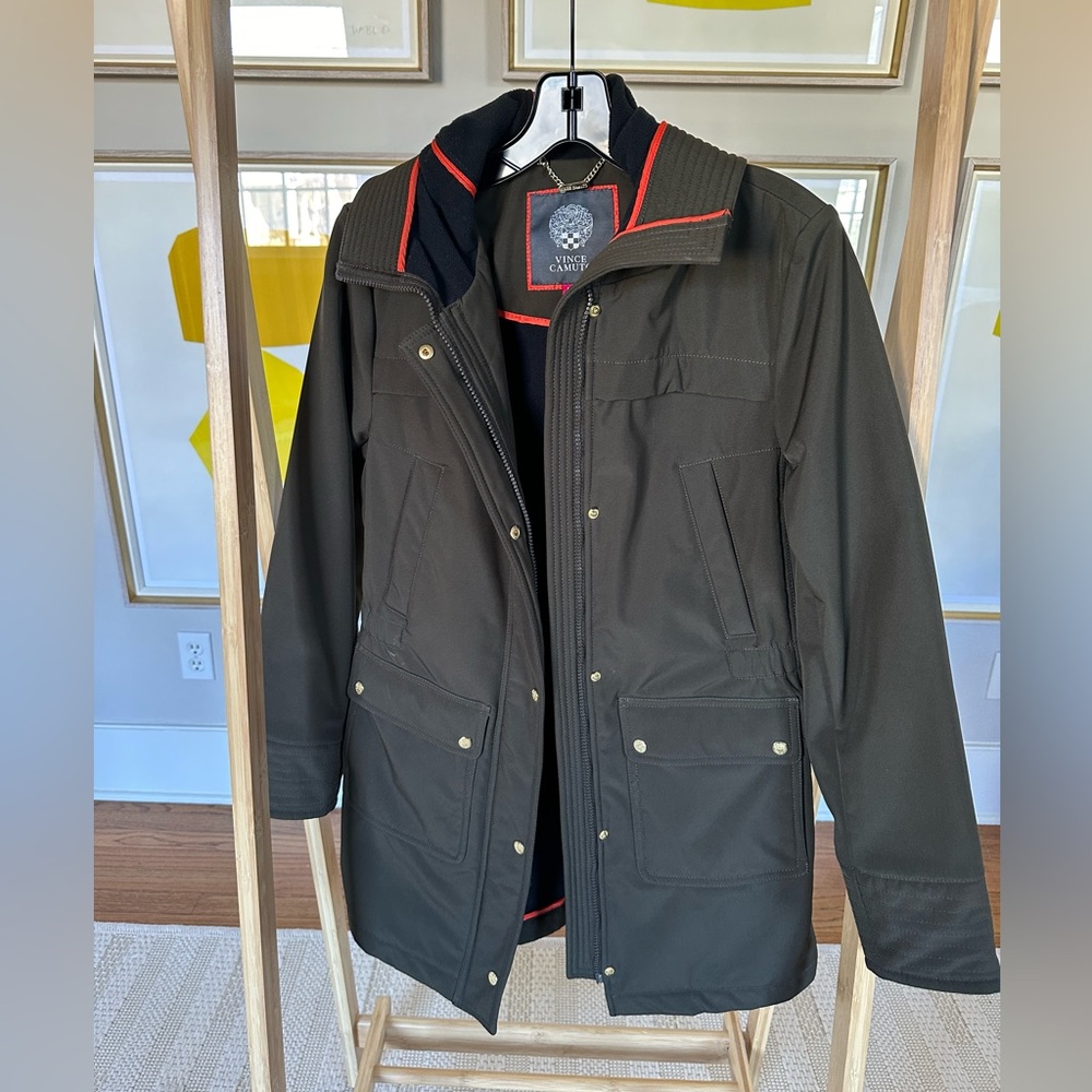 Vince Camuto military inspired coat w hood sz M